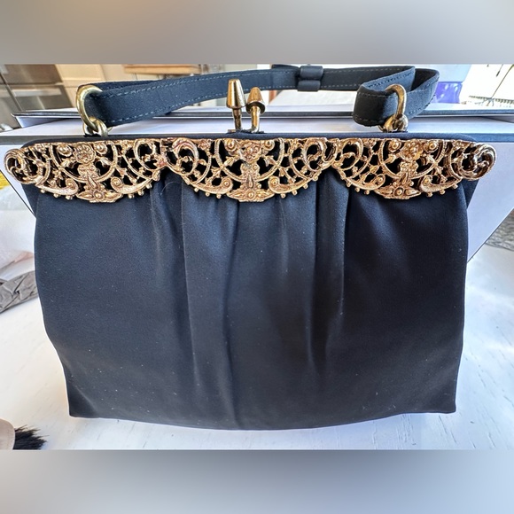 NOS!!Vintage 50's After Five Black fabric handBag